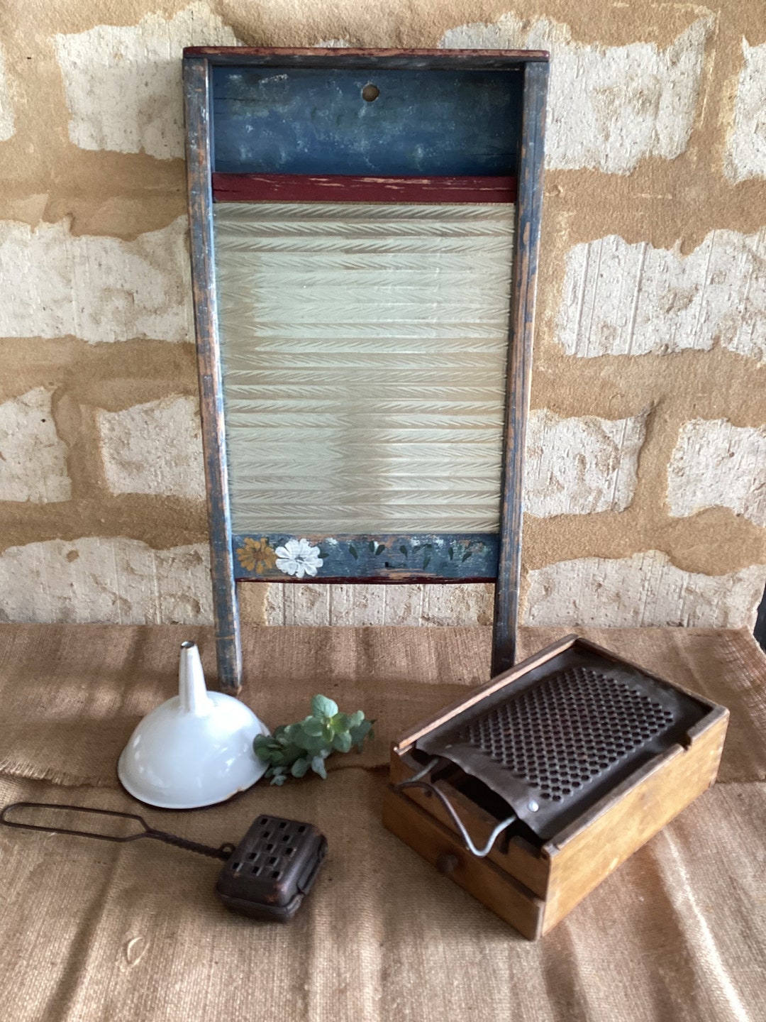 Vintage Laundry Wash Board Laundry Decor Display Wooden Glass Washboard