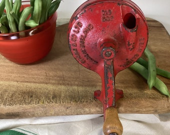 Spong Red Cast Iron Bean Slicer Vintage Kitchenalia Metal Red Spong and Co English Bean Slicer No 102 Rustic Kitchenware Farmhouse Decor