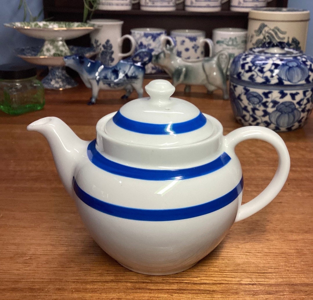 Vintage Bristile Teapot Australian Pottery Blue White Striped Etsy