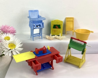 Vintage Dollhouse Furniture: 1950s Tudor Rose Laundry Mangle, Winton High Chair