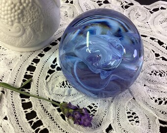 Vintage Caithness Paperweight Moon Crystal Art Glass Mauve White Swirls Vintage Scottish Glass Paperweight Scotland Vintage Caithness Glass