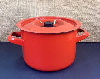 Vintage Arabia Finland Kitchenware Enamel Finel Finland Stock Pot Arabia Finel Enameled Metal Red Pot Enamelware Mid Century Cooking Pot