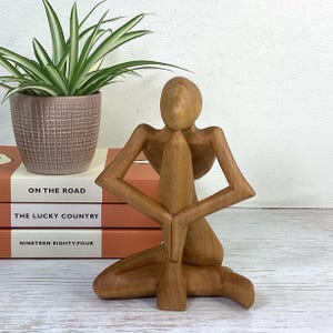 Vintage Indonesian Wood Carving: Meditative Figurine Sculpture
