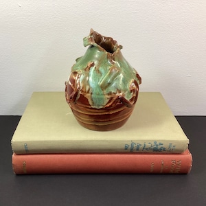 Vintage Lightning Ridge Pottery Bud Vase: Australian Drip Glaze, Artist Signed