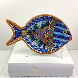 Vintage Hand Painted Fish Design Greek Ceramic Platter Vintage Ceramic Fish Dish  Plate Bowl Fish Wall Plate Coastal Beach Home Decor