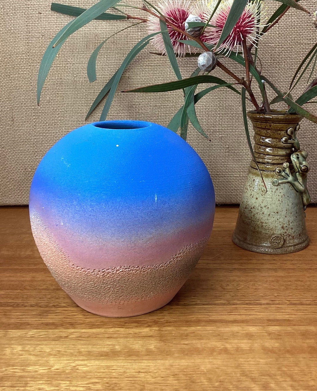 Vintage Australian Pottery Vase Round Handmade Studio Pottery Outback