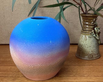Vintage Australian Pottery Vase Round Handmade Studio Pottery Outback Scene Globular Shape Southern Cross Pottery Scenic Desert Vase