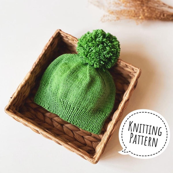 Knitting Pattern for Baby Beanie, Beginner Knitting Pattern, PDF Pattern, Easy Knit Pattern, Beanie for Baby, Baby Hat Knitting Pattern