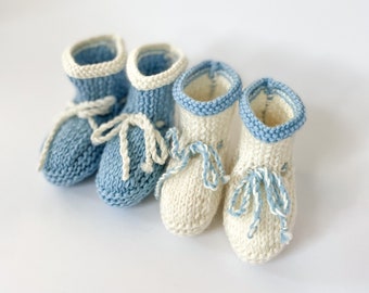 Blue Baby Booties, Handmade Booties for Newborn, Wool Baby Socks