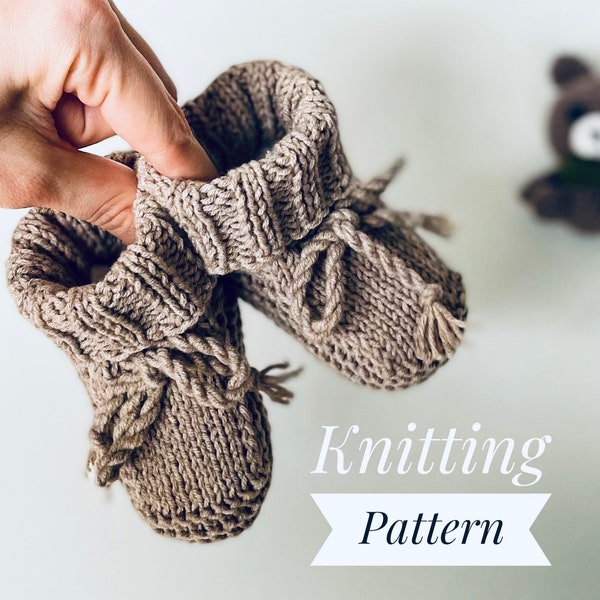 Knitting Pattern for Baby Booties, Easy Knitting Pattern, PDF Pattern, Baby Shoe Pattern for Beginners, Baby Slippers, Cuffed Booties