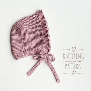 Knitting Pattern for Baby Bonnet, Frilled Baby Girl Bonnet, Baby Hat Pattern for Beginners