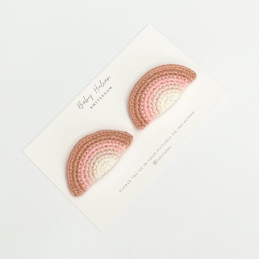 Crochet Hair Clips, Rainbow Hair Barrettes, Hand Knit Hair Clips, Toddler Hair Pin, Hair Clips for her, Pink Rainbow Hair Clip