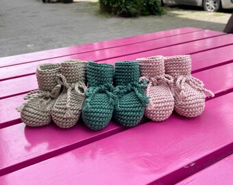 Hand Knitted Baby Booties, Organic Cotton Leg Warmers, Gift For Newborn Baby, Cotton Baby Socks, Baby First Shoes, Baby Cotton Booties