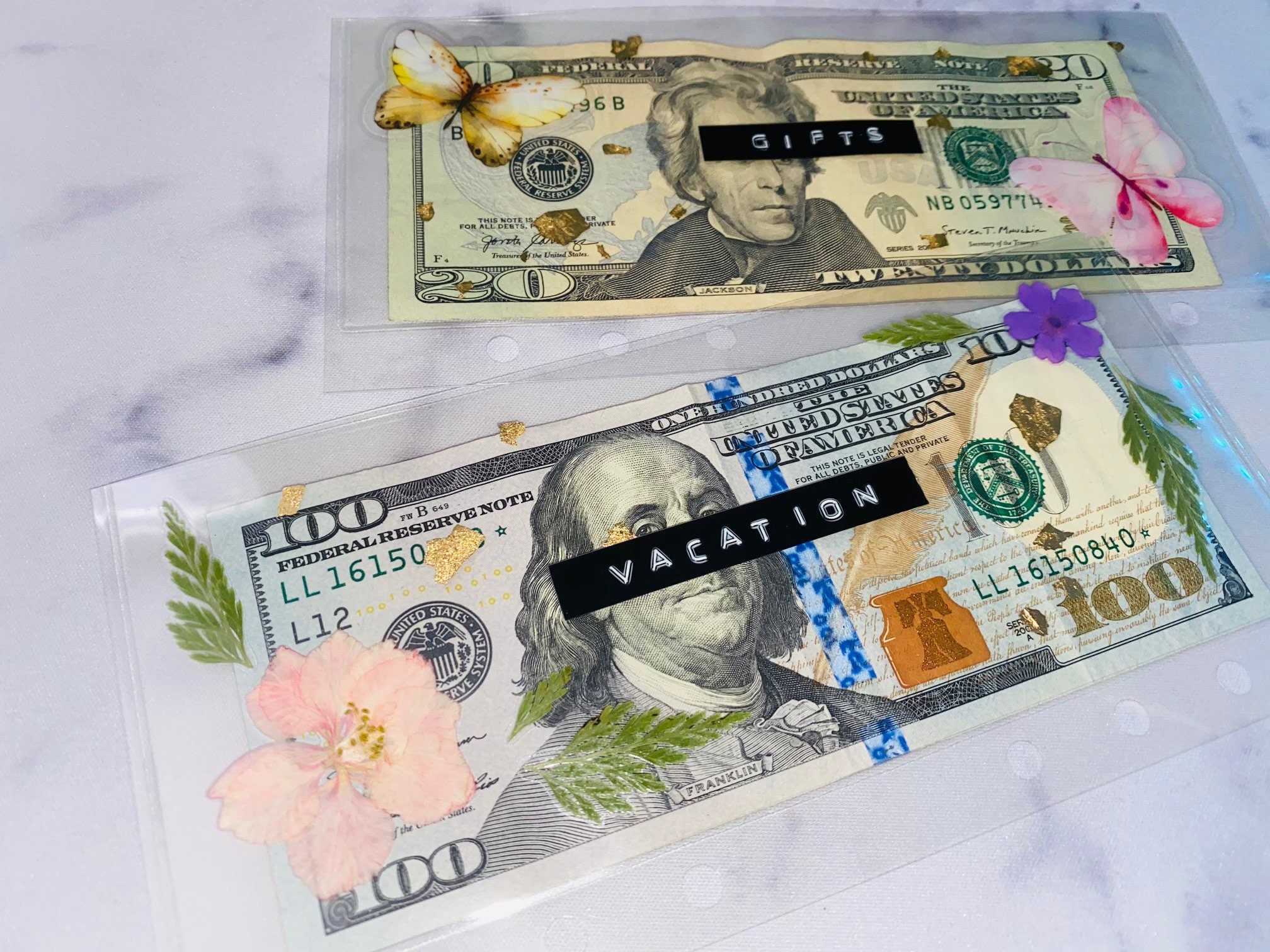 Clear Pressed Flowers Cash Envelopes | Set With Labeled Categories | …