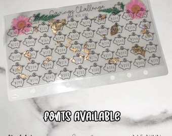 52 Week Savings Challenge  | 1k 5k 10k | Custom Amount |  Pressed Flower Envelope | Foil Flakes | Clear Laminated Envelope
