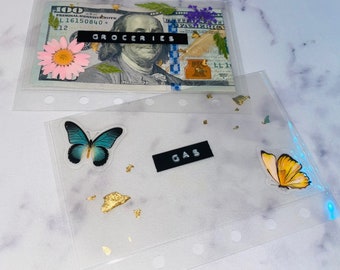 Clear Pressed Flowers Mini Cash Envelopes | Single | Sets of 5 or 8 | Mini & A7 | Floral Envelope |Cash Stuffing |Budgeting System|Butterfly
