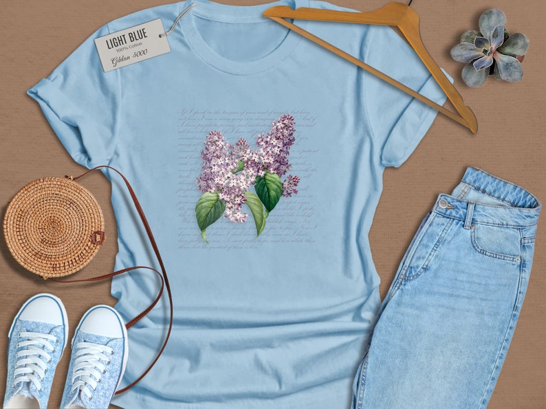 Lilac T-shirt, Botanical Illustration Floral Tee With Lavender Lilacs