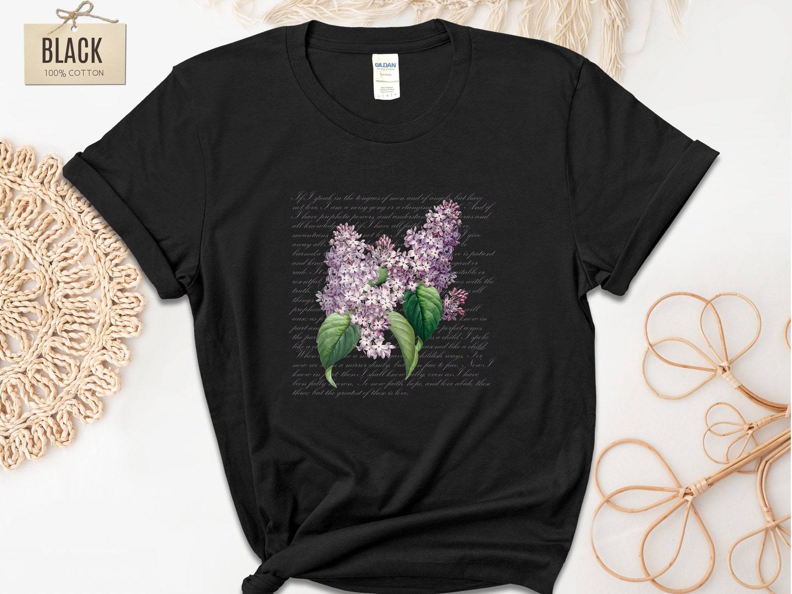 Lilac T-shirt, Botanical Illustration Floral Tee With Lavender Lilacs