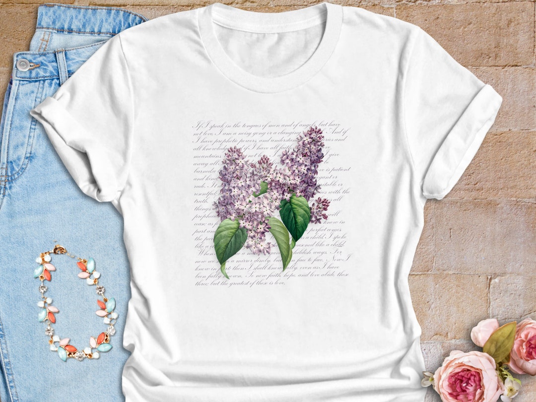 Lilac T-shirt, Botanical Illustration Floral Tee With Lavender Lilacs