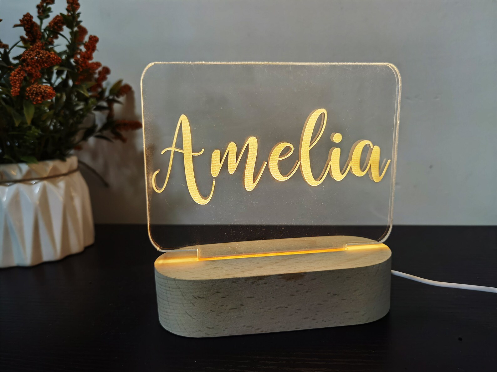 Custom Name Night Light Acrylic Name Sign Personalized wooden Etsy