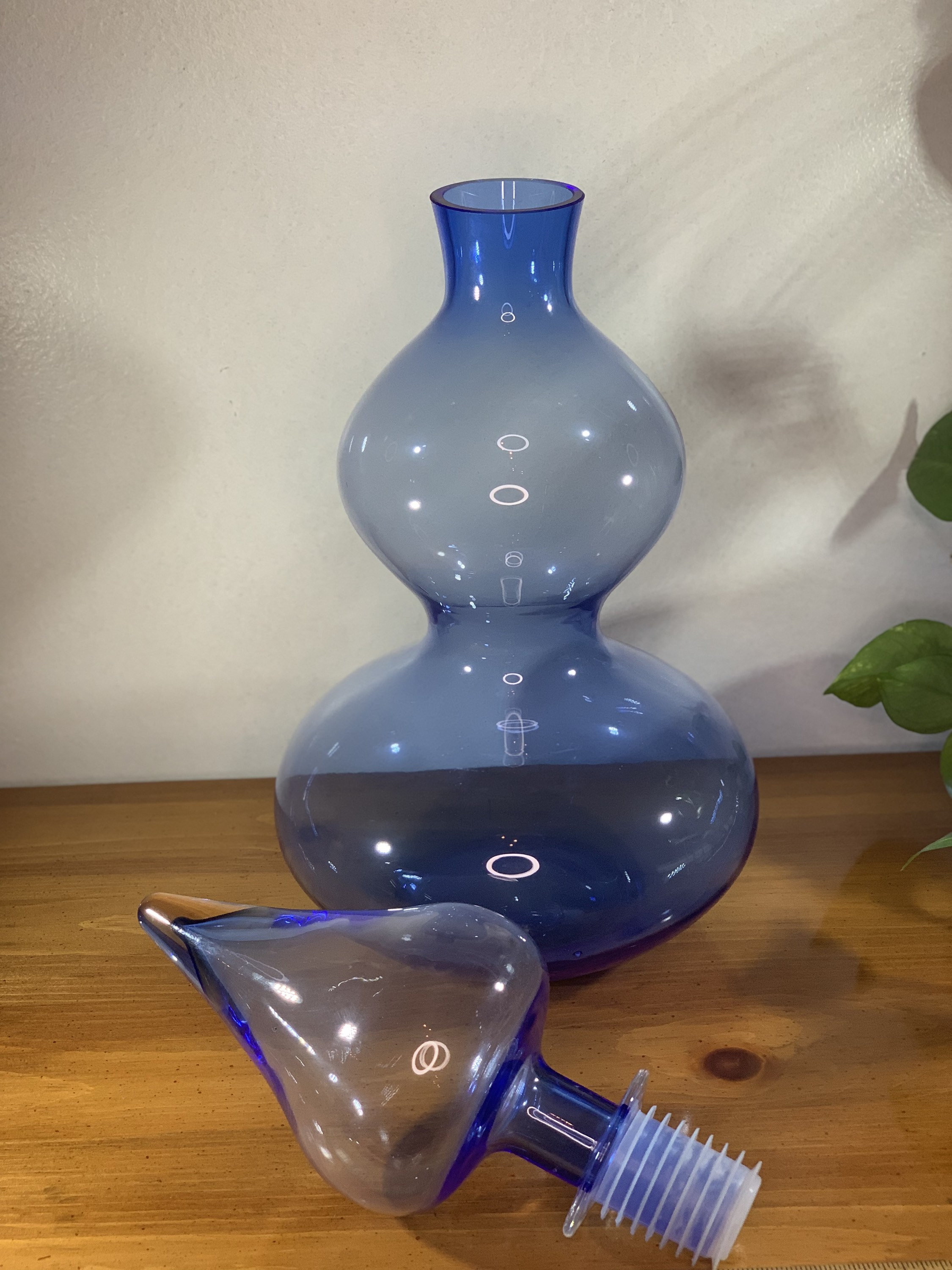 Genie Bottle Decanter Teardrop Stopper Blue Art Glass Etsy