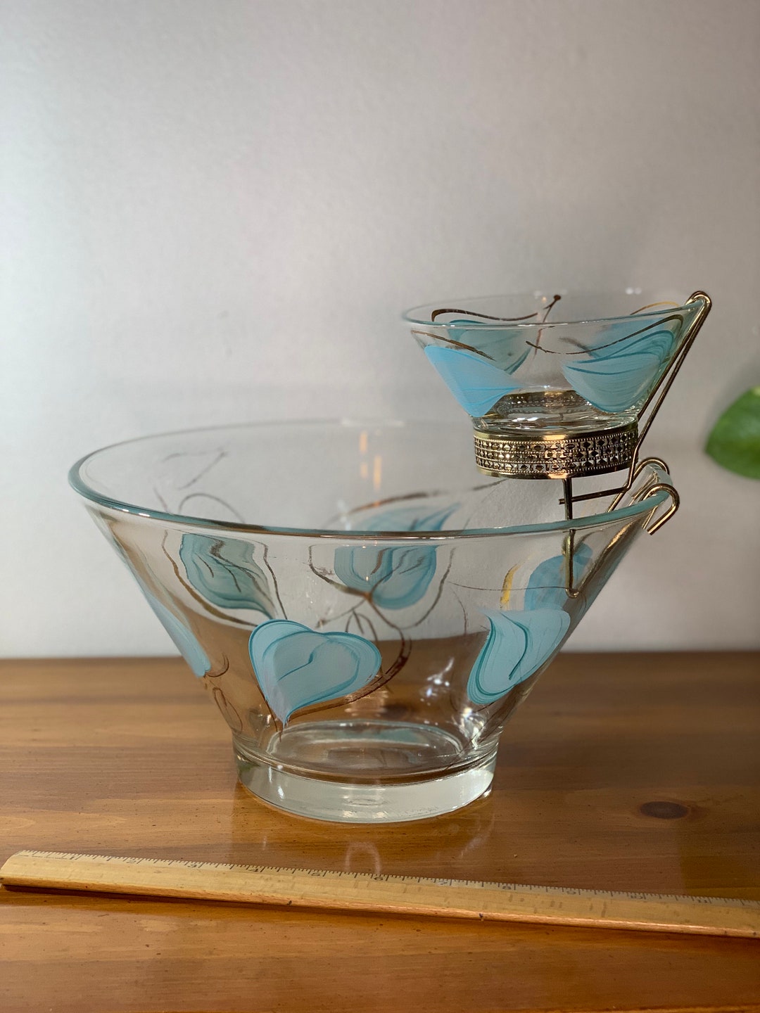 Chip and Dip Set, Vintage Anchor Hocking, Metal Bracket, Snack Set Etsy