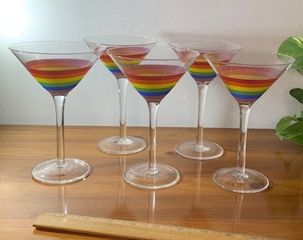 Rainbow Martini Glasses, Vintage Barware, MCM Cocktail