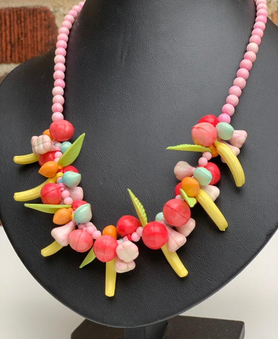 Carmen Miranda Early Plastics Fruit Charm Necklace Gem