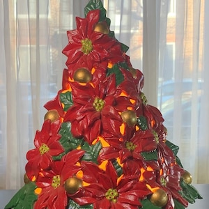 Vintage Ceramic Christmas Tree, Poinsettia Tree, Atlantic Mold