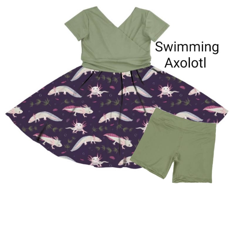 Girls Modest Twirly Play Dress Shorts Set Pockets Soft Tagless Lizard Axolotl Snake Dragonfly Moth Ants Butterfly Ladybug Animal Insect Bug image 7