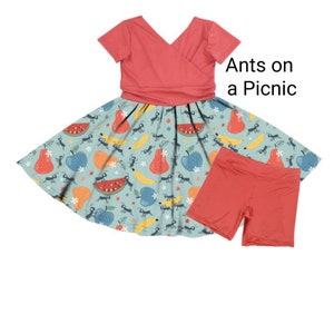 Girls Modest Twirly Play Dress Shorts Set Pockets Soft Tagless Lizard Axolotl Snake Dragonfly Moth Ants Butterfly Ladybug Animal Insect Bug image 7