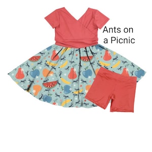 Girls Modest Twirly Play Dress Shorts Set Pockets Soft Tagless Lizard Axolotl Snake Dragonfly Moth Ants Butterfly Ladybug Animal Insect Bug image 4