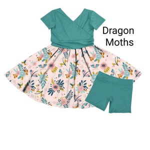 Girls Modest Twirly Play Dress Shorts Set Pockets Soft Tagless Lizard Axolotl Snake Dragonfly Moth Ants Butterfly Ladybug Animal Insect Bug image 6