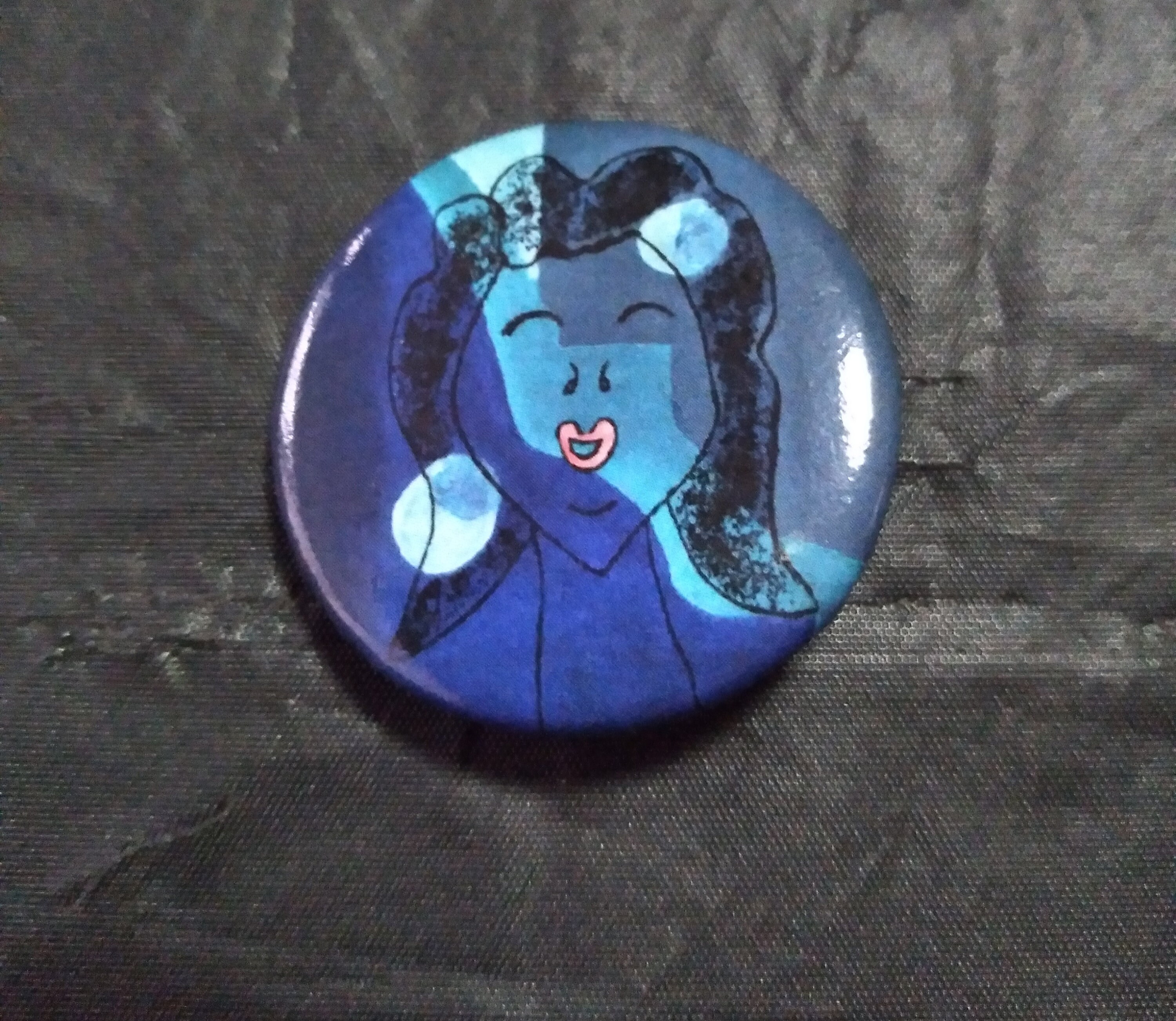 Button Pins, 2 Artwork Button Pins, Girl Buttons Pins, Cute Button Pins