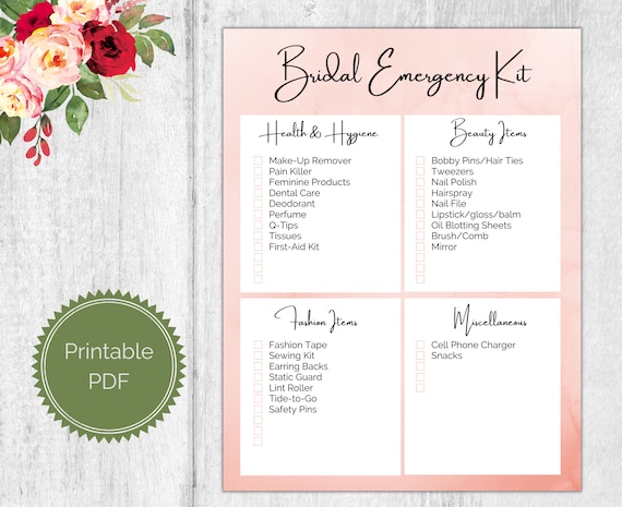 Bridal Emergency Kit Bridal Kit Checklist | Etsy