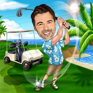 Caricatura Golfista Retrato, Regalos de Golf Para Hombres, Golf Golf Club Decoración Regalos, Regalos Personalizados De Cumpleaños Golf Hombres Mujeres Papá Madre, Golf Svg
