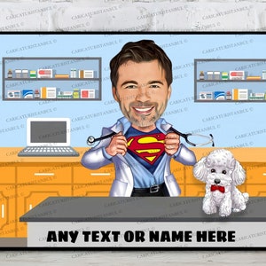 Funny Veterinarian Gift, Super Veterinary Custom Cartoon Portrait, Vet Tech Gift, Veterinarian Gift, Veterinarian Birthday Gift, Vet Tech