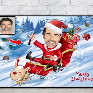 Lustige Weihnachtskarten, personalisierte Cartoon Weihnachtsdeko von Ihrem Foto, Weihnachtsgeschenk für Ihn Mann Freund Bruder Papa Männer