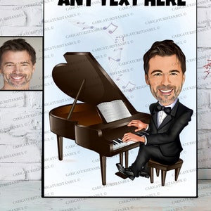 Pianist Gift, Custom Cartoon Piano Player Poster Art, Piano Gift for Him Her Men Women, Piano, Piano Teacher, Piano Gifts, Gift for Musician