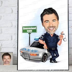 Custom Policeman Portrait, Police Officer Gift, Police Officer, Personalized Funny Police Officer Gift ideas Birthday Retirement Her, Police