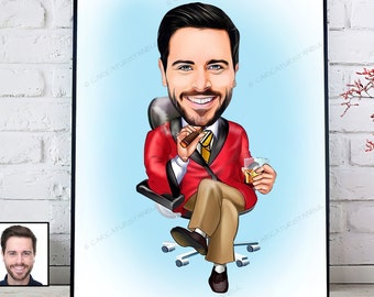 Regalo para jefe, retrato de hombre de negocios de dibujos animados, regalo para jefe, ideas de regalo de cumpleaños personalizadas para mejor amigo, para él o ella, regalo para el día del jefe.