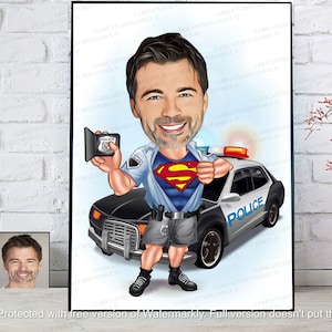 Police Officer Gift, Personalized Cartoon Police Officer Portrait, Police Officer Birthday Graduation Gift, Police Officer Thank You Gift
