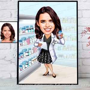 Pharmacist Caricature Gift, Custom Pharmacist Portrait, Pharmacy Assistant Technician Student Decor Svg Graduation Birthday Gifts Women Men