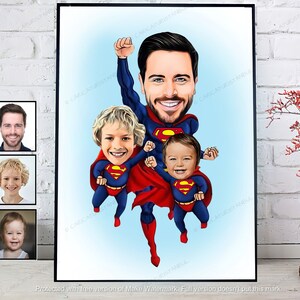 Digitale superheld familie vaderdagcadeau, aangepast portret voor papa, vaderdagcadeau van dochter zoon vrouw opa, vaderdagcadeau-ideeën