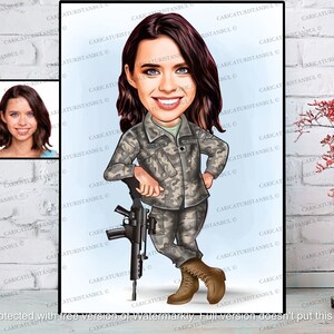 Army Gift, Custom Cartoon Military Portrait, Army Mom, Veteran Gift, Custom Gifts for Mom, Funny Army Women Gifts, Military Birthday Gifts
