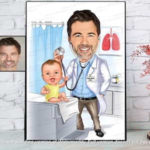 Presente de médico, retrato de caricatura personalizado, estudante de medicina, doutor, enfermeira, cartão de formatura, aniversário, aposentadoria, presente exclusivo para ele, homens, mulheres