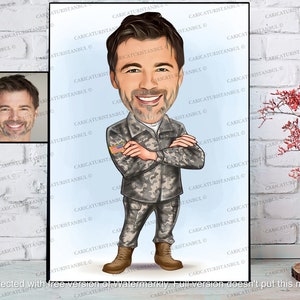 Military Retirement Gift, Custom Cartoon Army Portrait, Veteran Gift, Army Retirement Gift, Military Service, Military Deployment Gift
