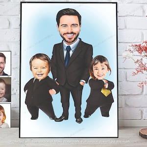 Digitales Cartoon-Boss-Familienportrait, individuelles Karikaturgeschenk zum Geburtstag, Weihnachtsgeschenkideen, personalisierte Weihnachtskarten