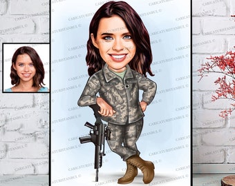 Army Gift, Custom Cartoon Military Portrait, Army Mom, Veteran Gift, Custom Gifts for Mom, Funny Army Women Gifts, Military Birthday Gifts