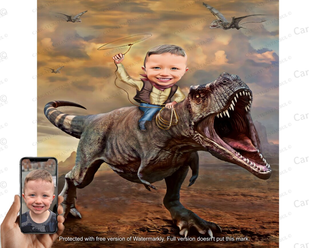 Printable Dinosaur Rider Portrait Kids Boy Birthday Gift, Dinosaur Gift ...